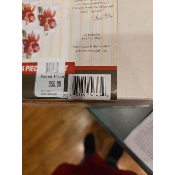 Paula Deen Set Of 4 Mugs Floral Amaryllis NOS Box 11 Oz - Picture 8 of 9